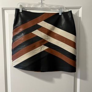 Blank NYC Faux Leather Black Tan White Mini Skirt